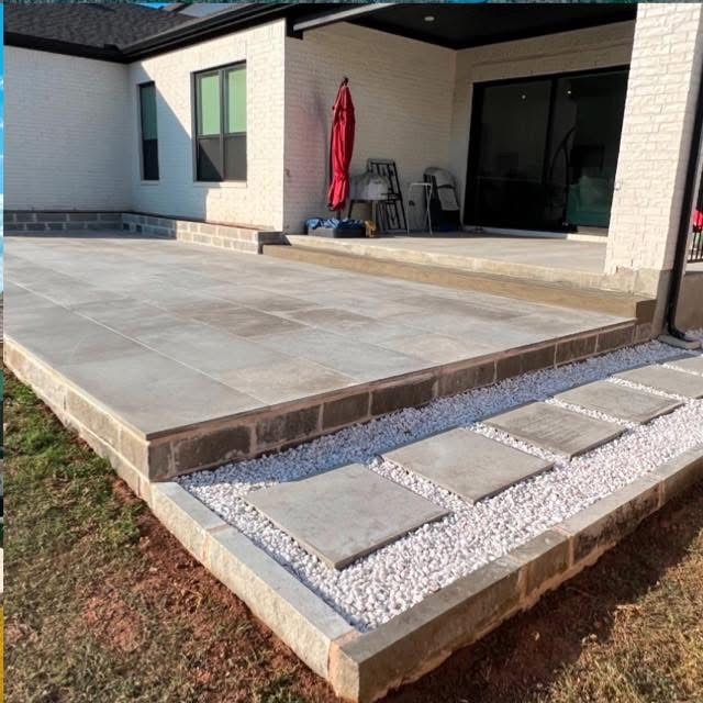 Stone patio installation